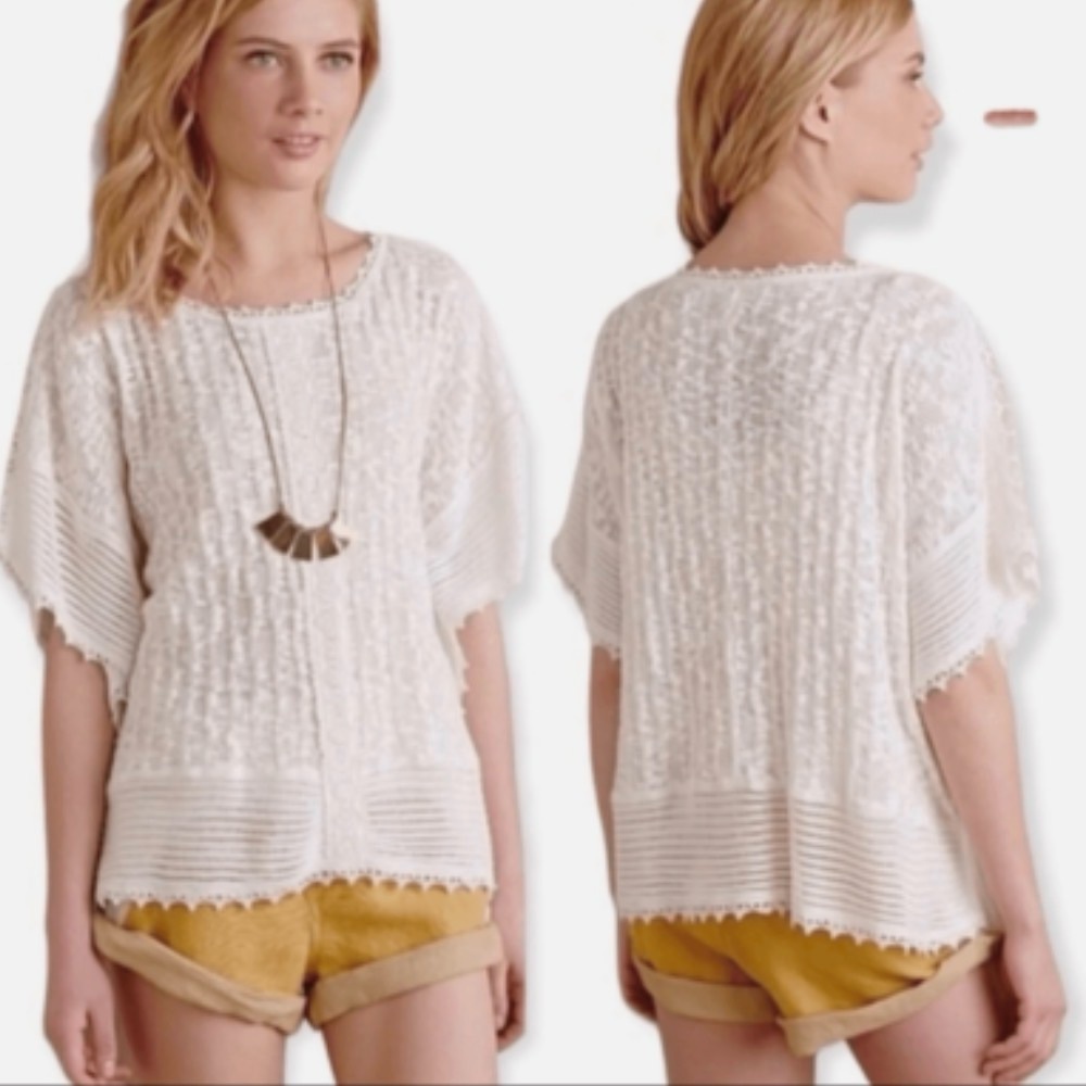 Meadow Rue White Crochet Knit Poncho from Anthropologie
